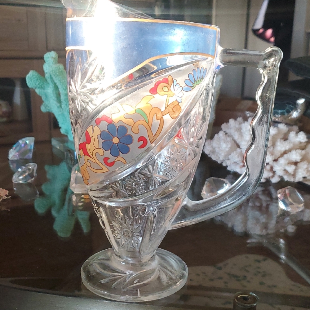 Vintage Dunbar Glass Pitcher with Floral Design